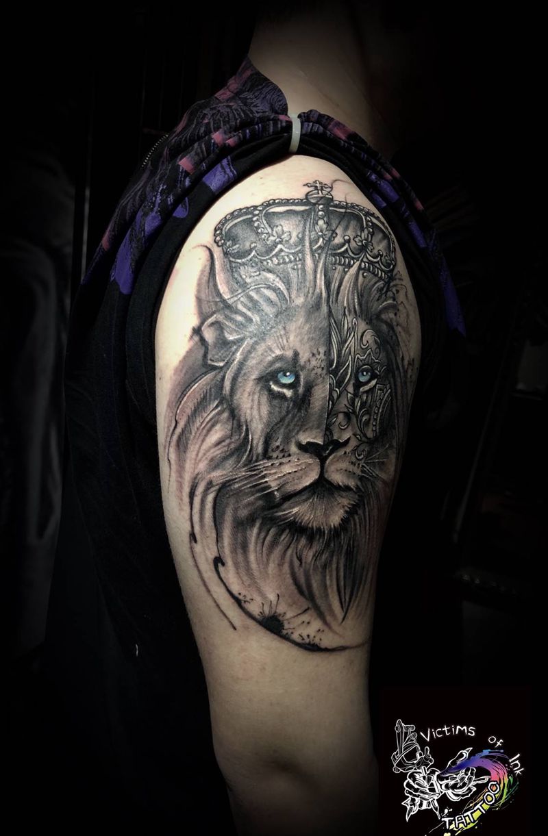 狮子纹身图片_欧美写实纹身图案