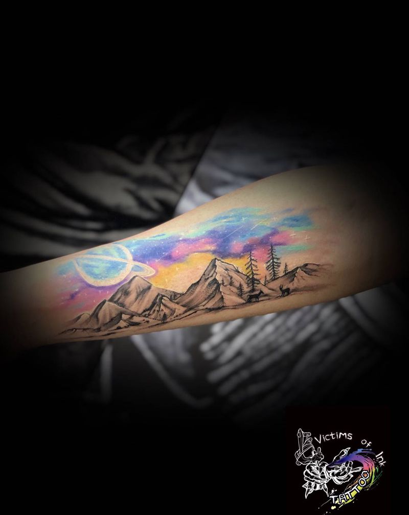 星空纹身图片_手臂纹身图案