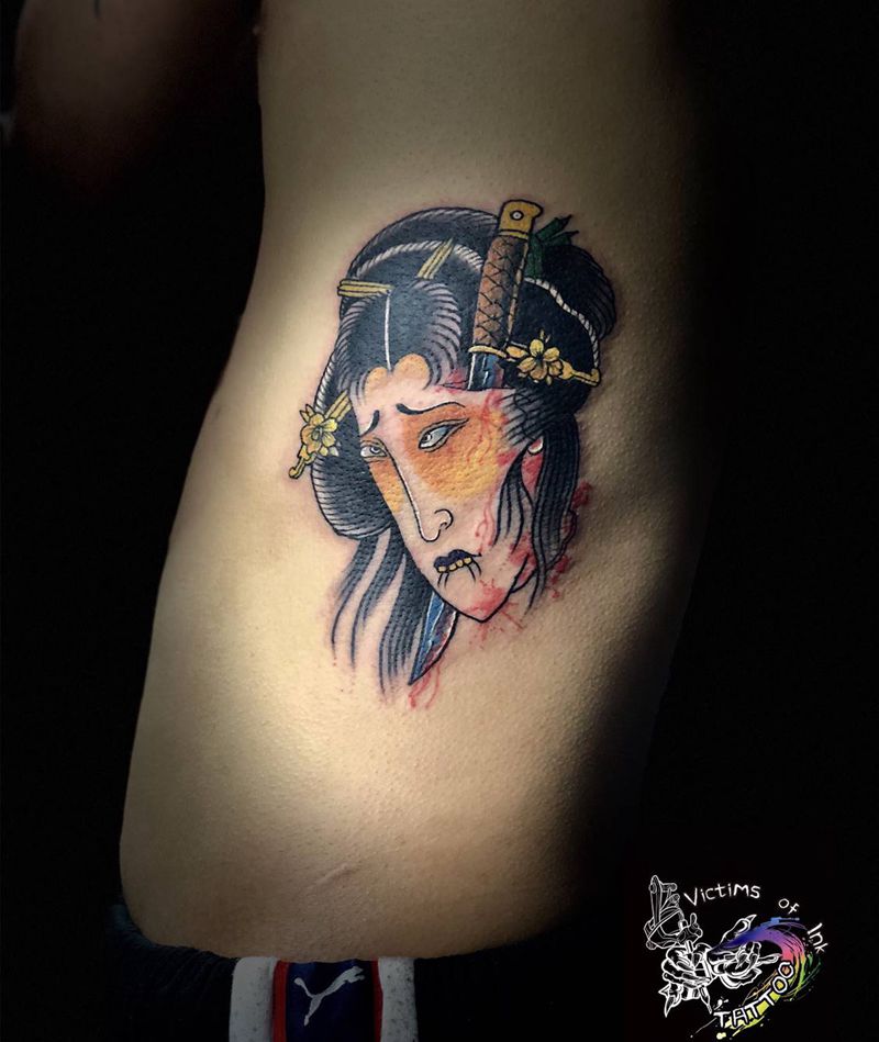 日式纹身图片_腰部纹身图案