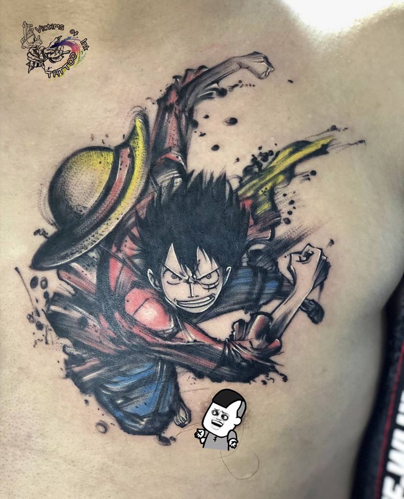 路飞纹身图片_胸部纹身图案