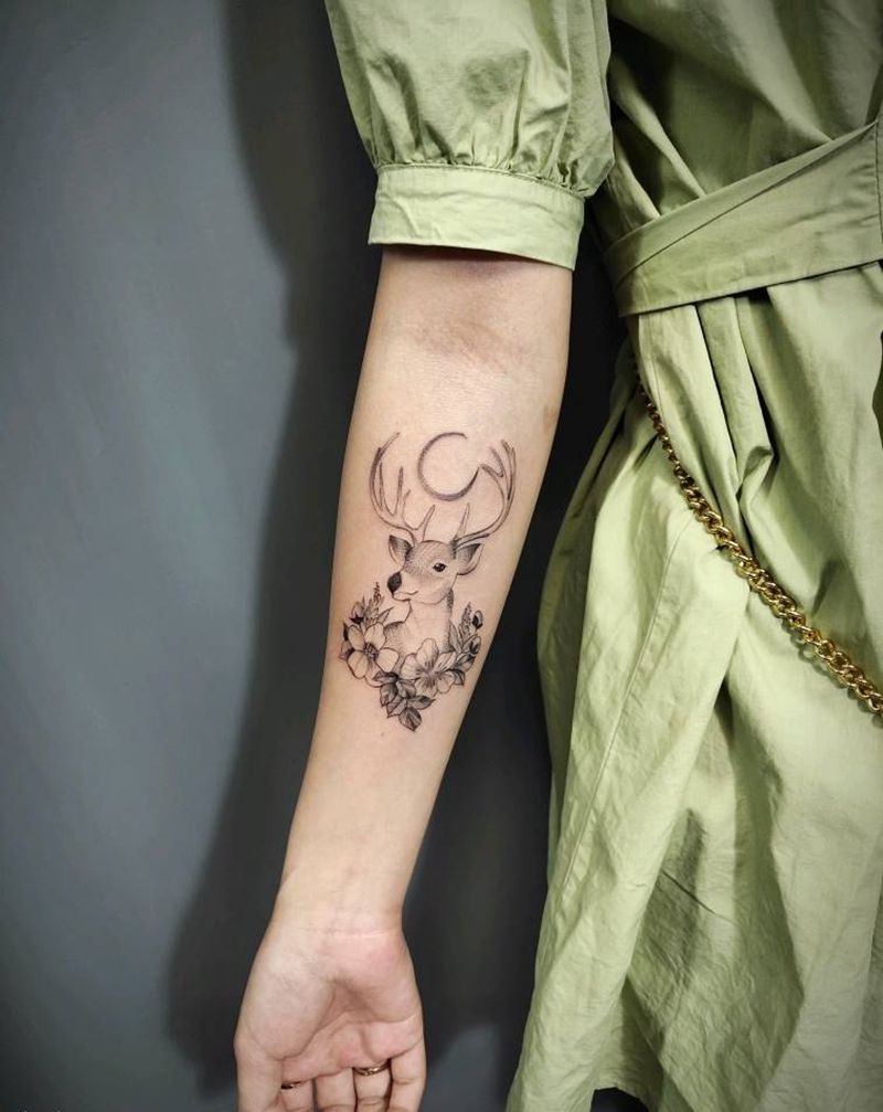 麋鹿纹身图片_手臂纹身图案