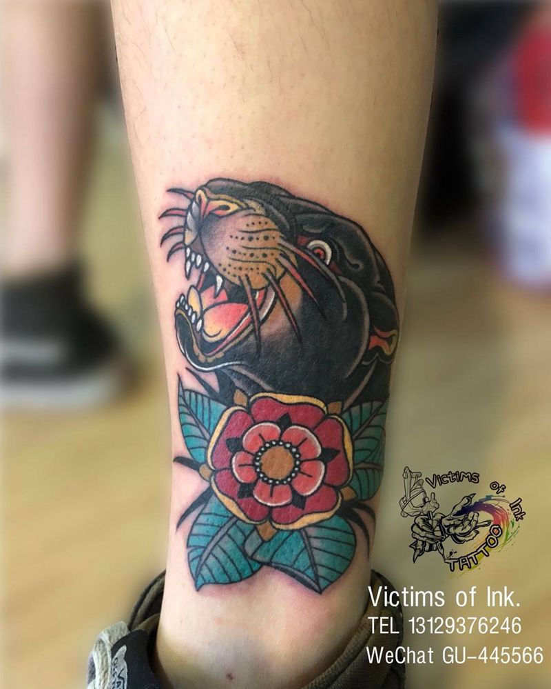 oldschool纹身图片_成品腿部欧美动物原创纹身图案
