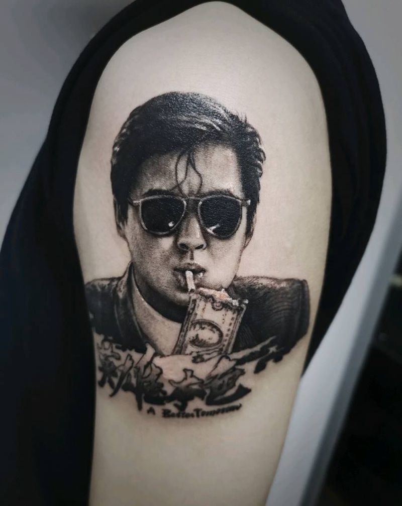 小马哥 一个经典时代纹身图片_手臂欧美写实周润发写实肖像纹身图案