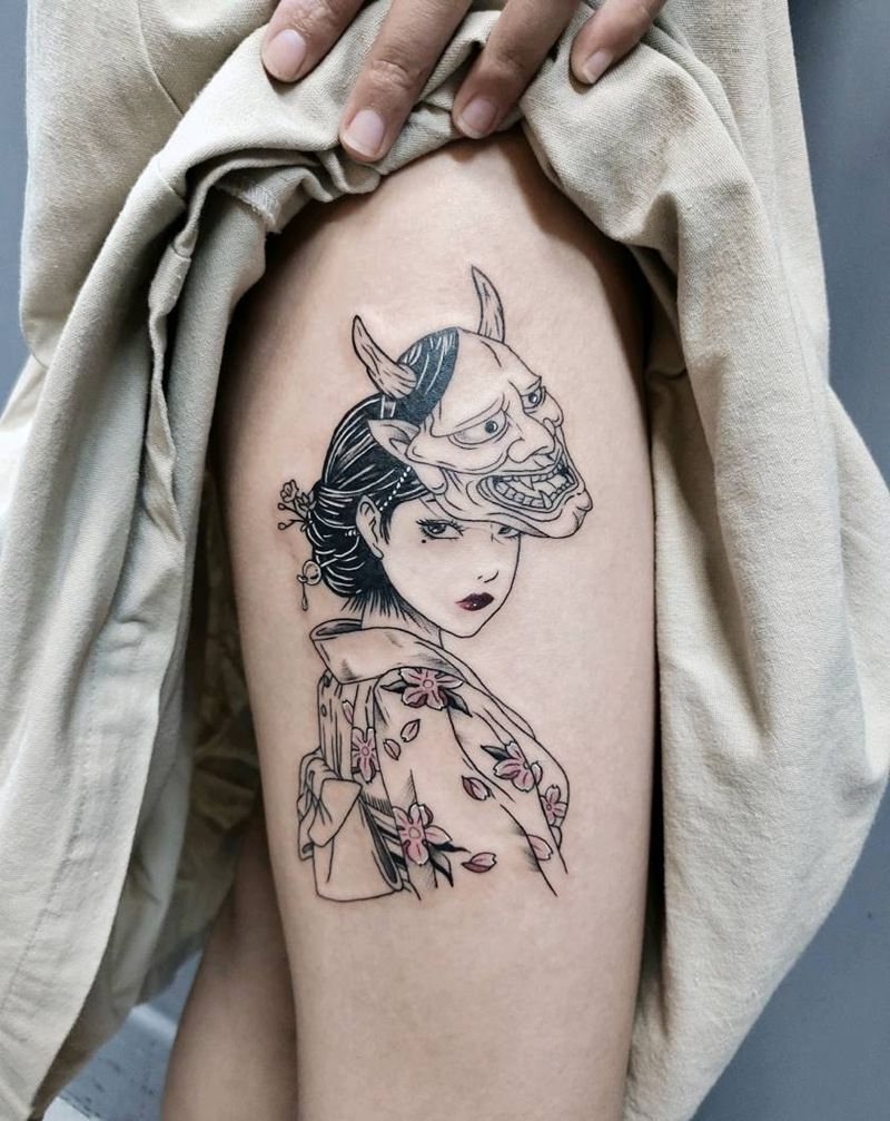 艺妓纹身图片_腿部纹身图案