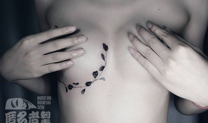 单纯   福利纹身图片_胸部清新植物原创成品纹身图案