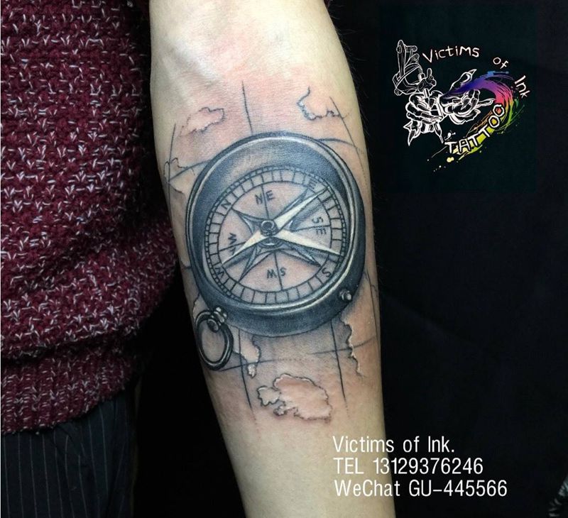 指南针纹身图片_成品手臂写实静物原创纹身图案