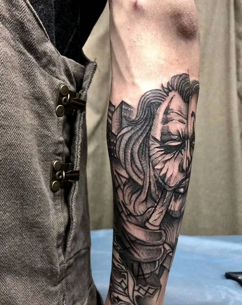 小丑纹身图片_点刺欧美写实纹身图案