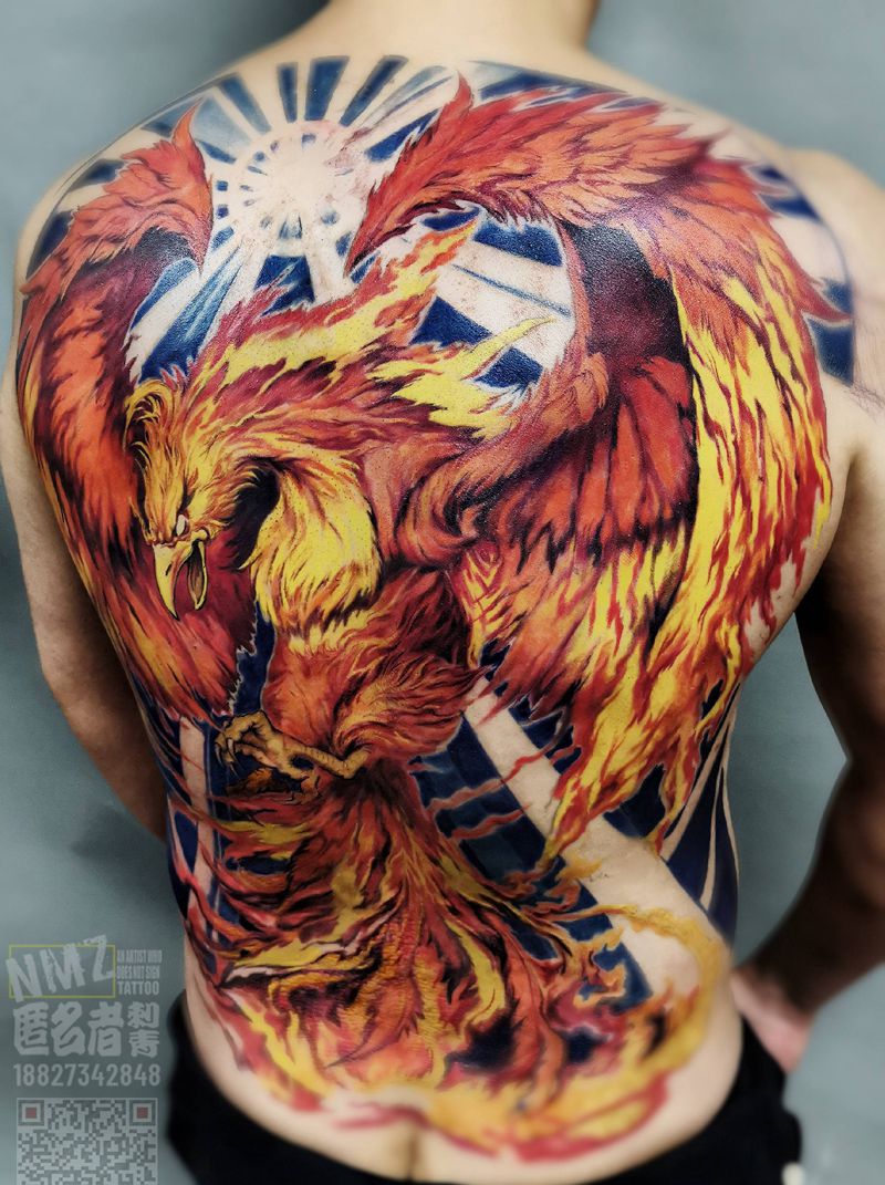 大火鸡 未完纹身图片_背部欧美写实浴血凤凰凤凰火凤凰纹身图案