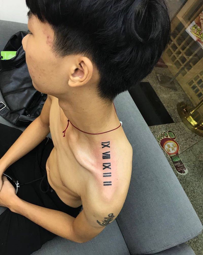 他家保险柜密码纹身图片_肩部字符纹身图案