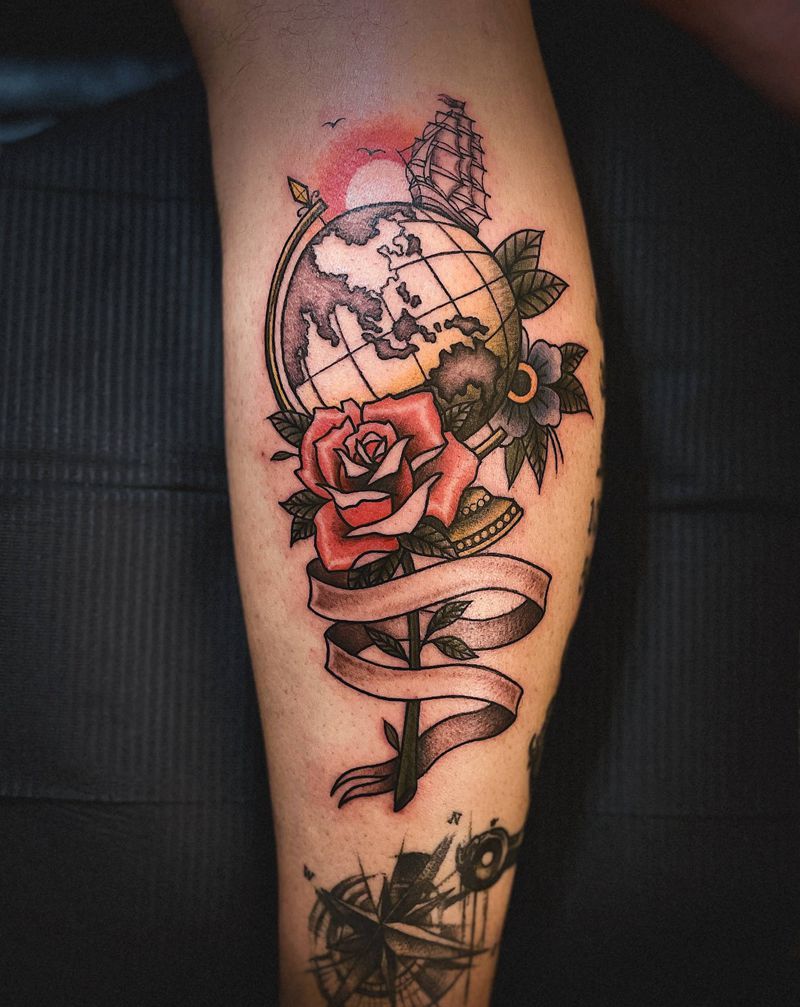 老美式纹身图片_腿部Old School纹身图案