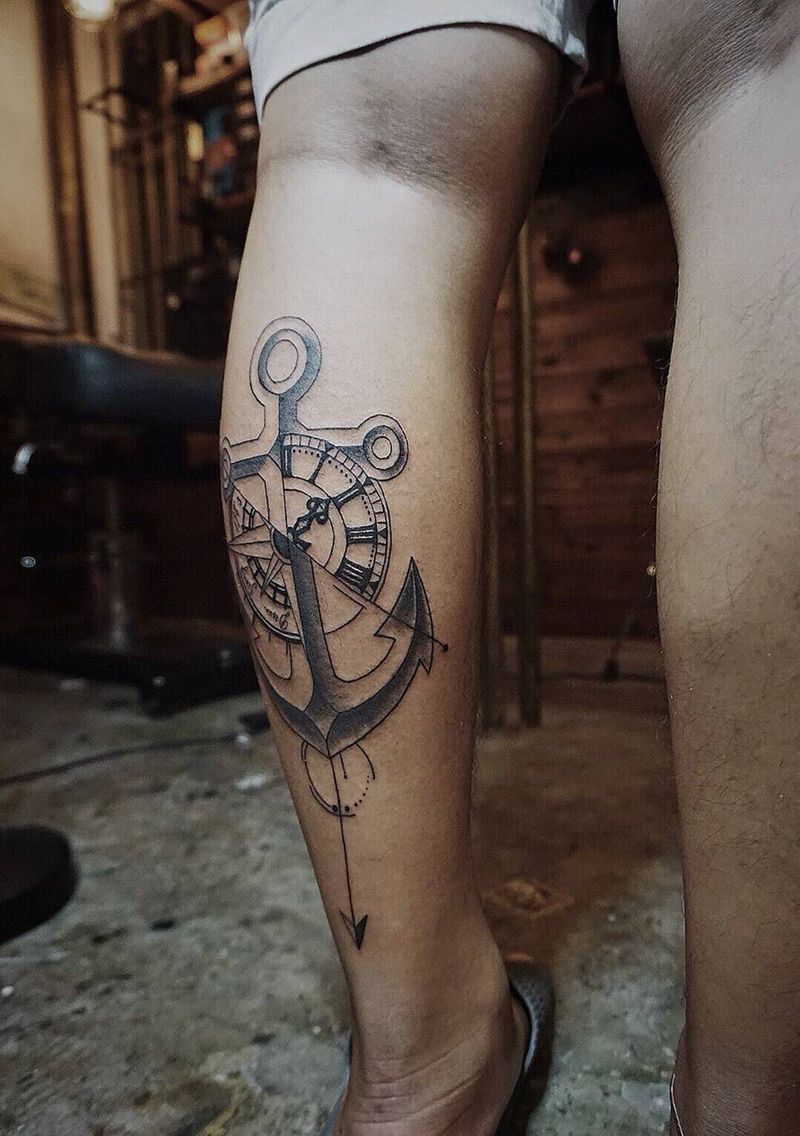 船锚指南针纹身图片