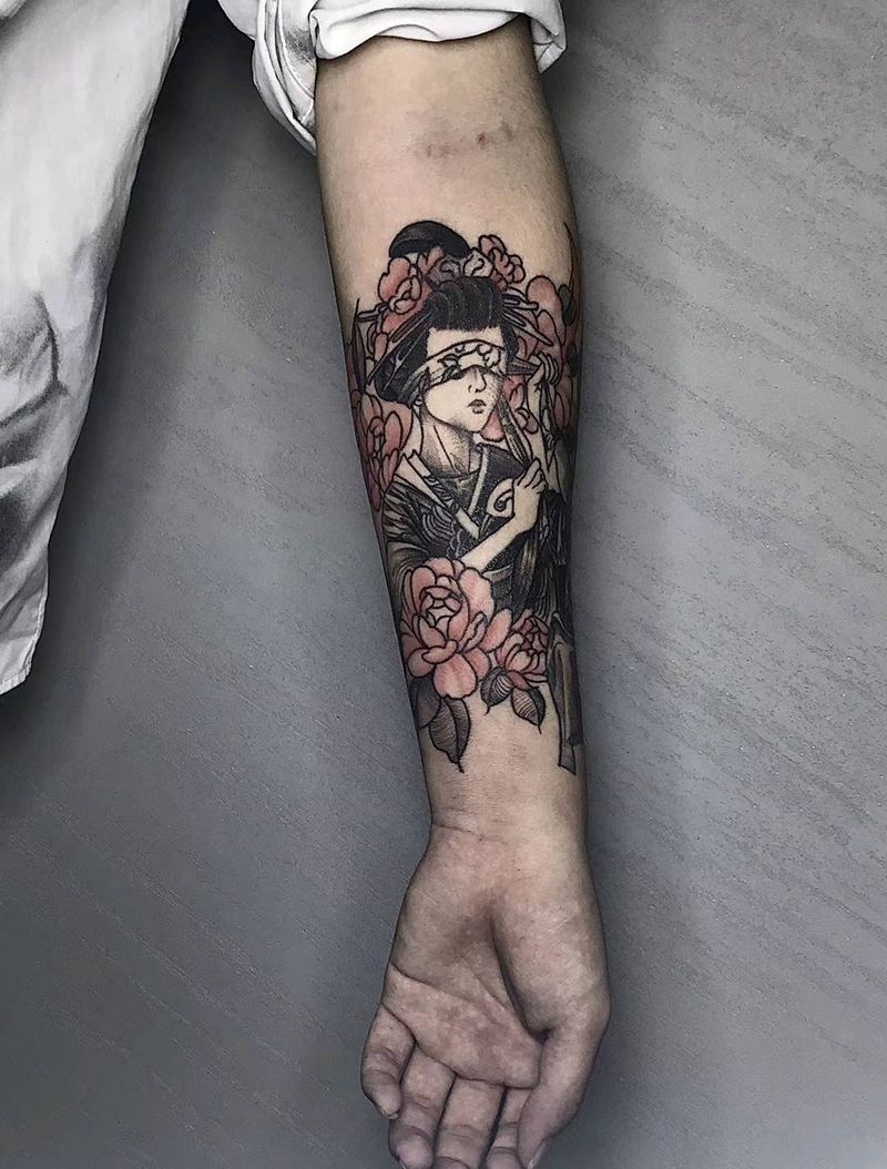 艺妓纹身图片_手臂新传统纹身图案