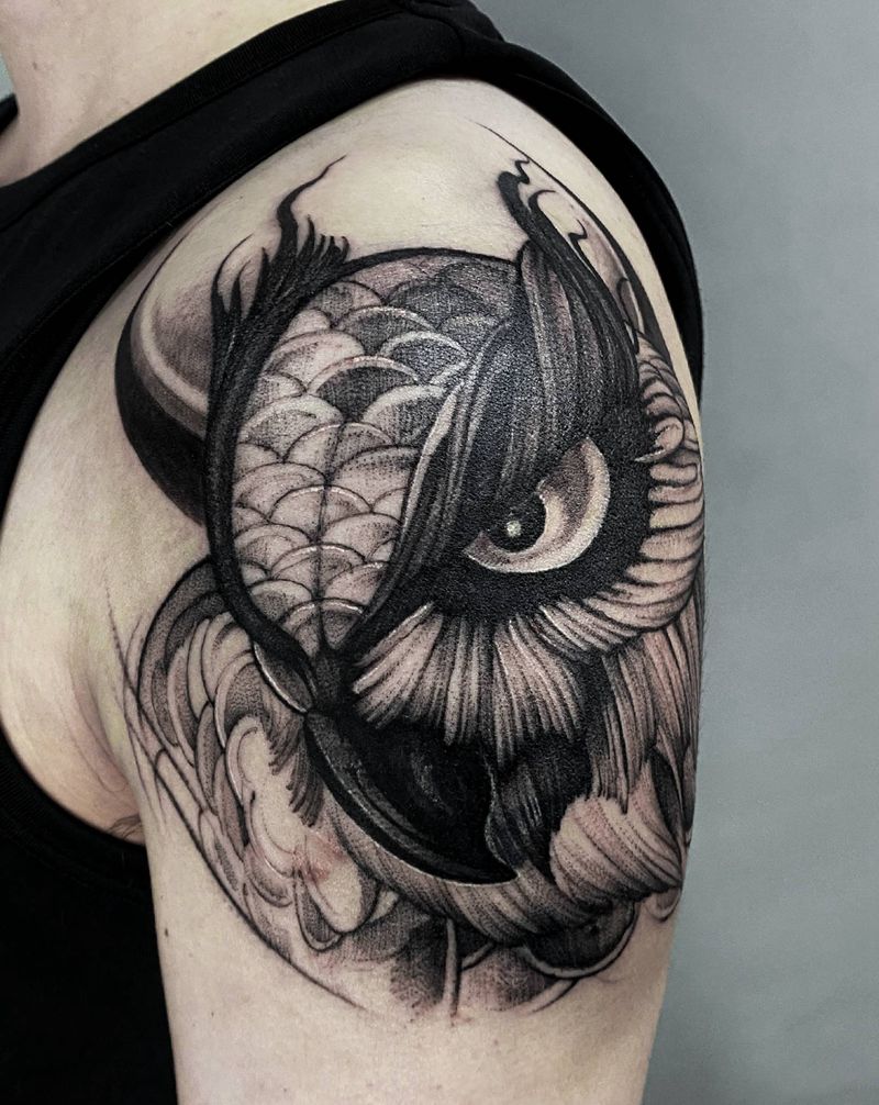 扫点  猫头鹰纹身图片_手臂速写扫点猫头鹰纹身图案