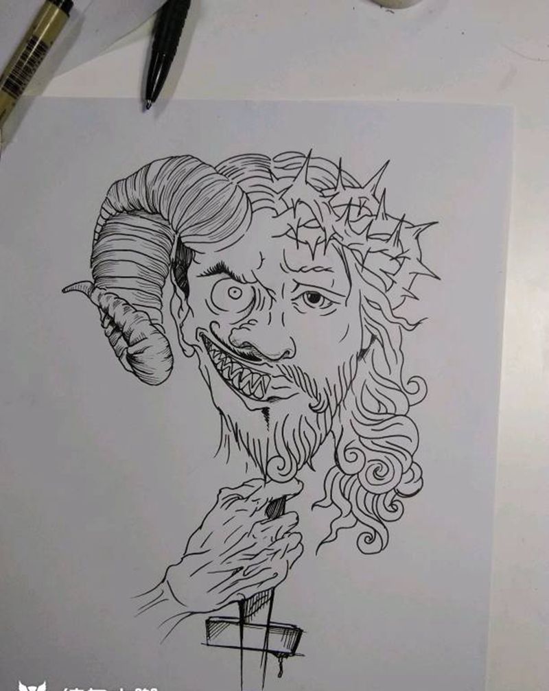 欧美版一念之差，半成品。后续再纹身图片_手臂欧美人物手稿插画纹身图案