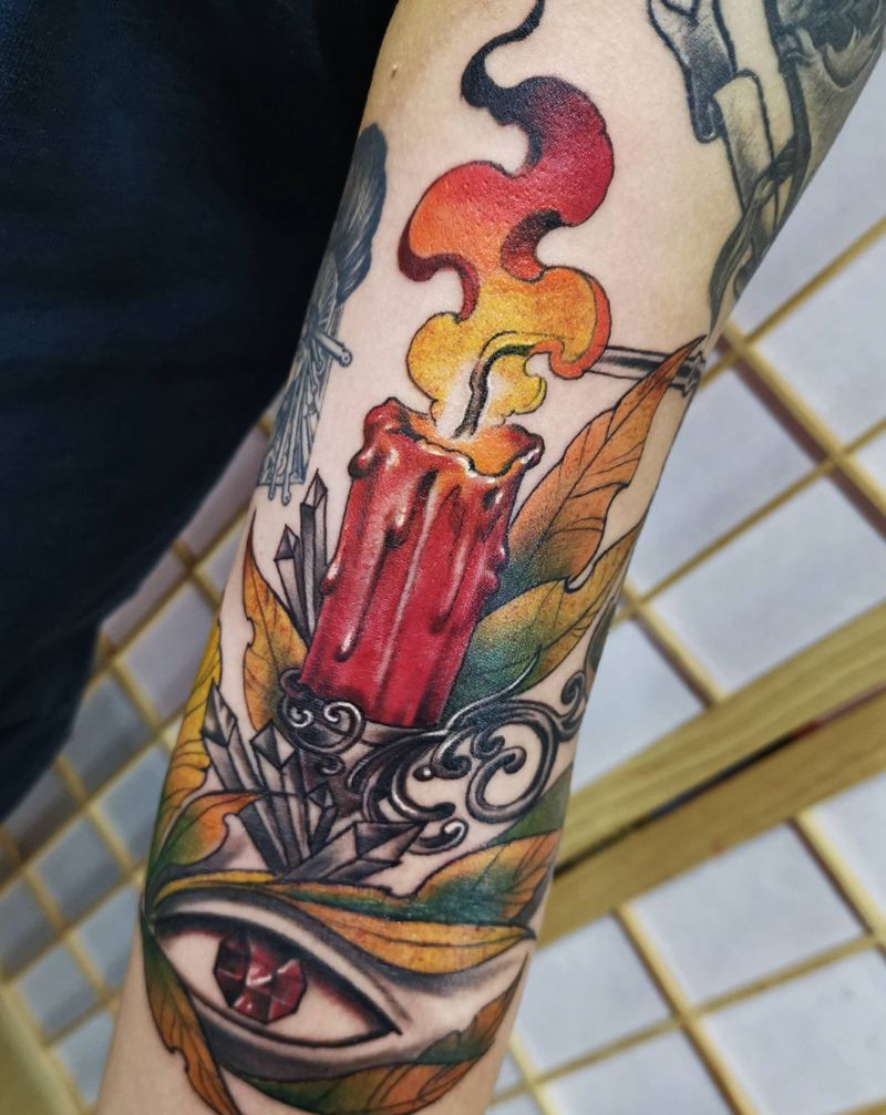 热情燃烧的蜡烛纹身图片_手臂New School修改New school宠物纹身图案