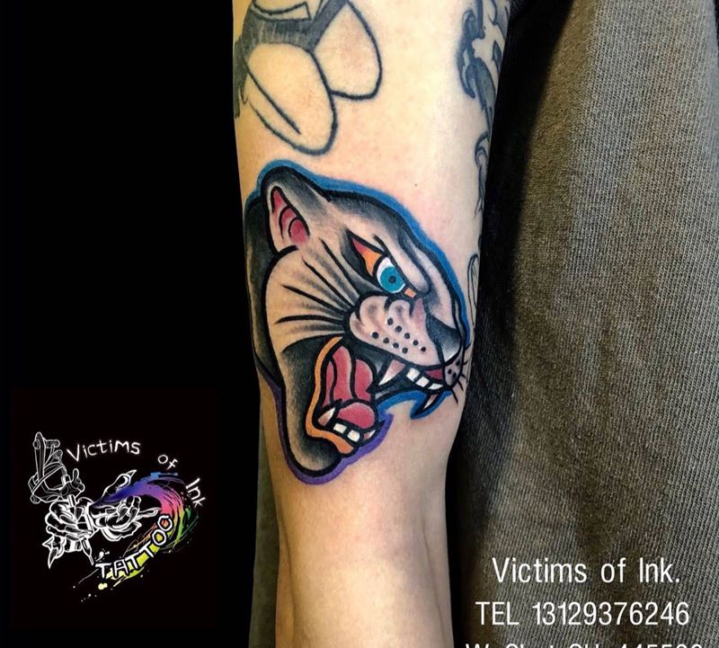 豹纹身图片_成品手臂欧美动物原创纹身图案