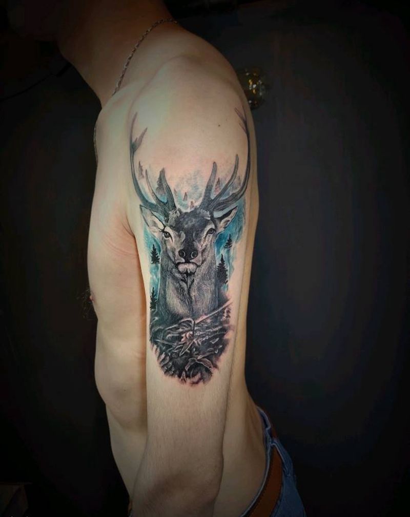 麋鹿纹身图片_手臂纹身图案