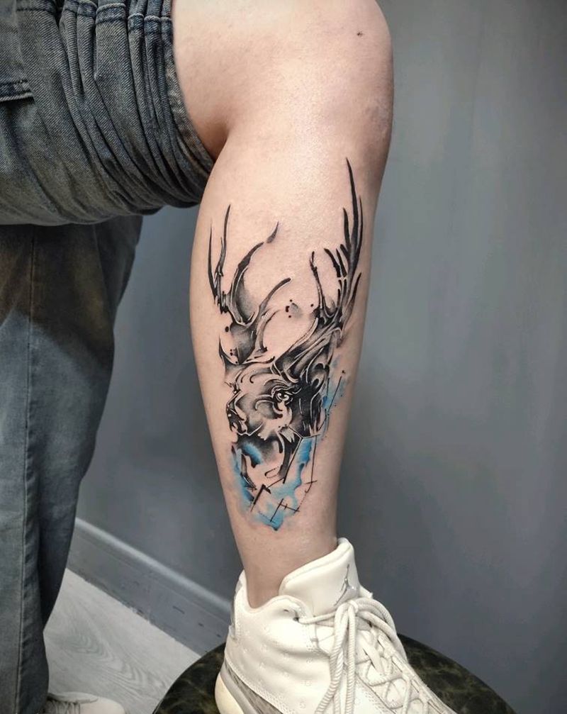 麋鹿纹身图片_水彩纹身图案