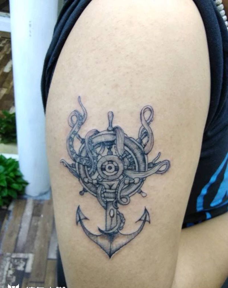 船锚章鱼纹身图片