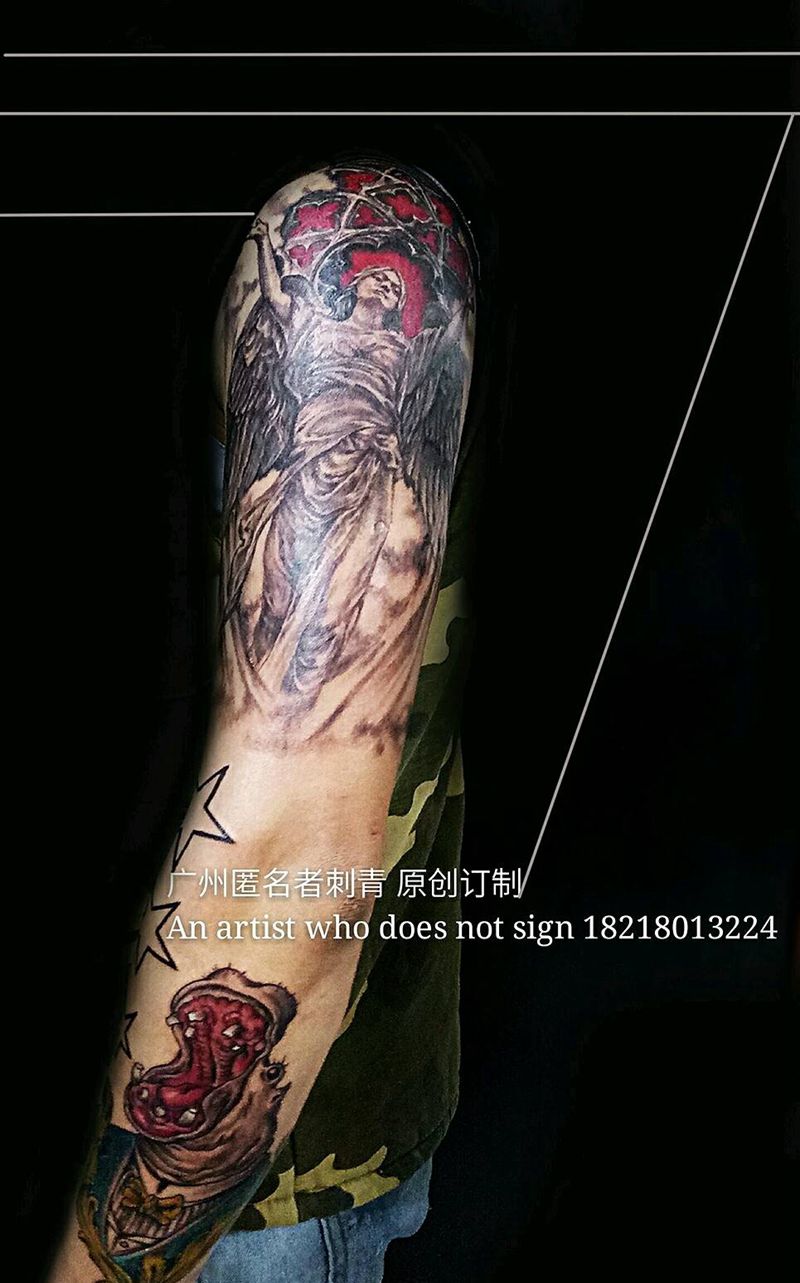 守护纹身图片_手臂欧美写实人物鬼神宗教原创广州成品纹身图案
