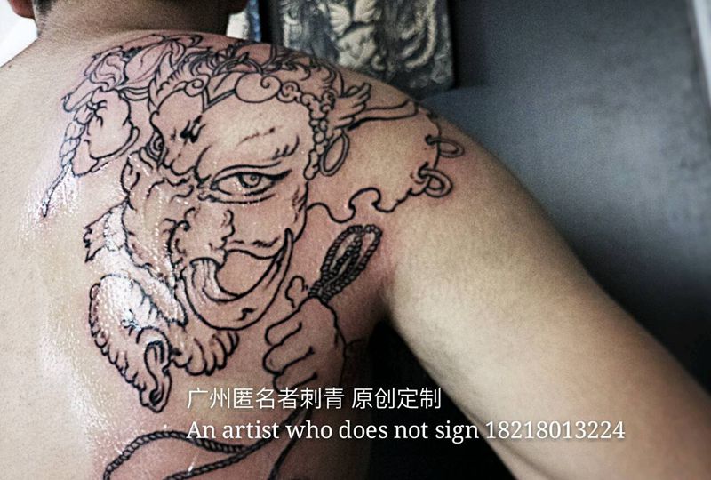 定制象神纹身图片_背部传统广州象神成品手稿纹身图案