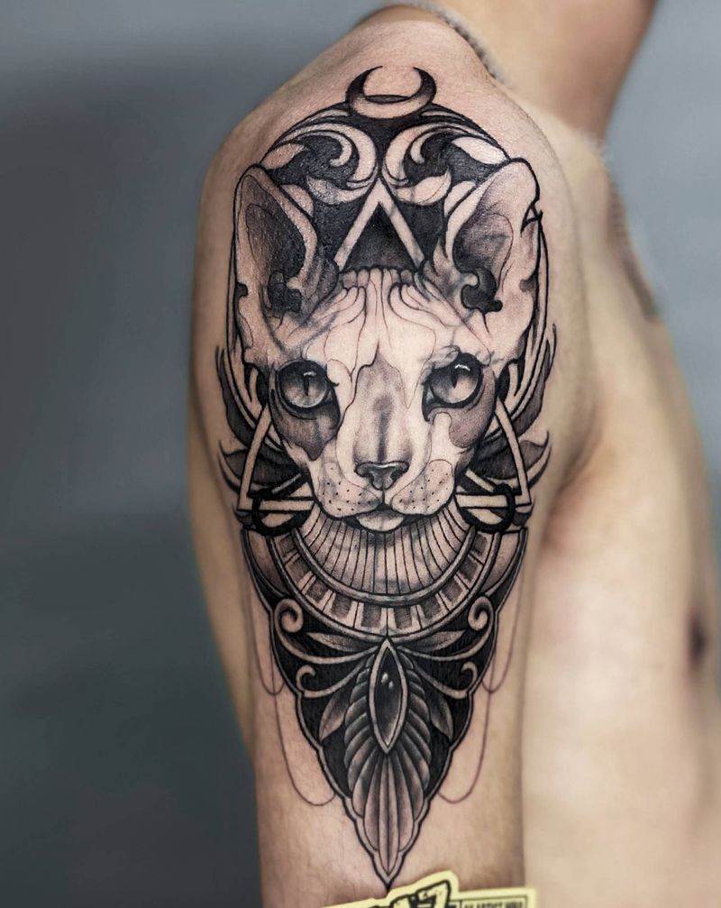 遮盖  美式猫纹身图片_手臂Old School猫纹身图案