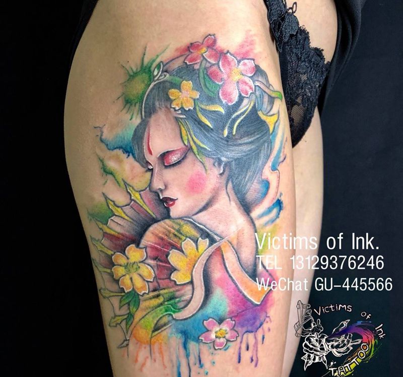 艺妓纹身图片_成品手臂传统清新人物原创纹身图案