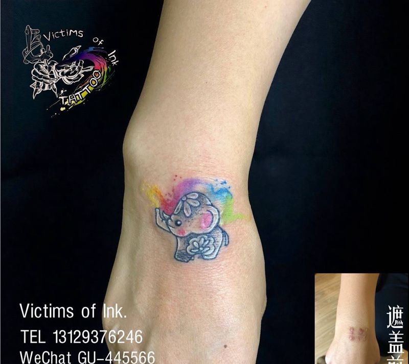 盖疤痕/小象纹身图片_成品手臂清新动物原创纹身图案