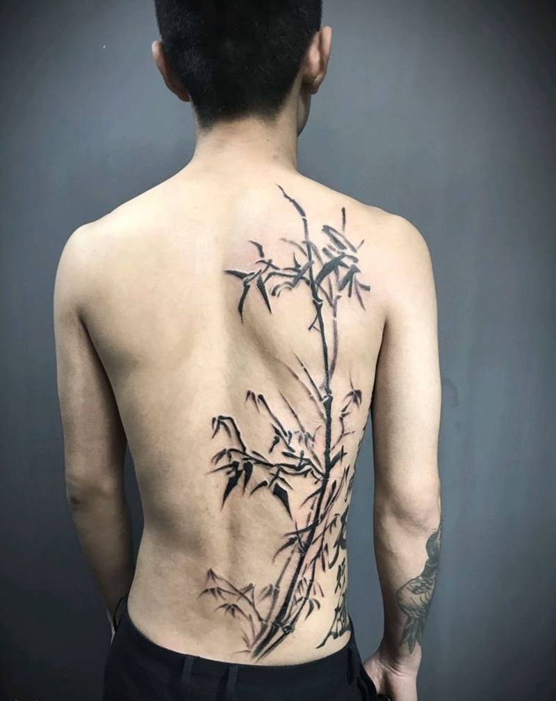 竹子纹身图片_水墨纹身图案