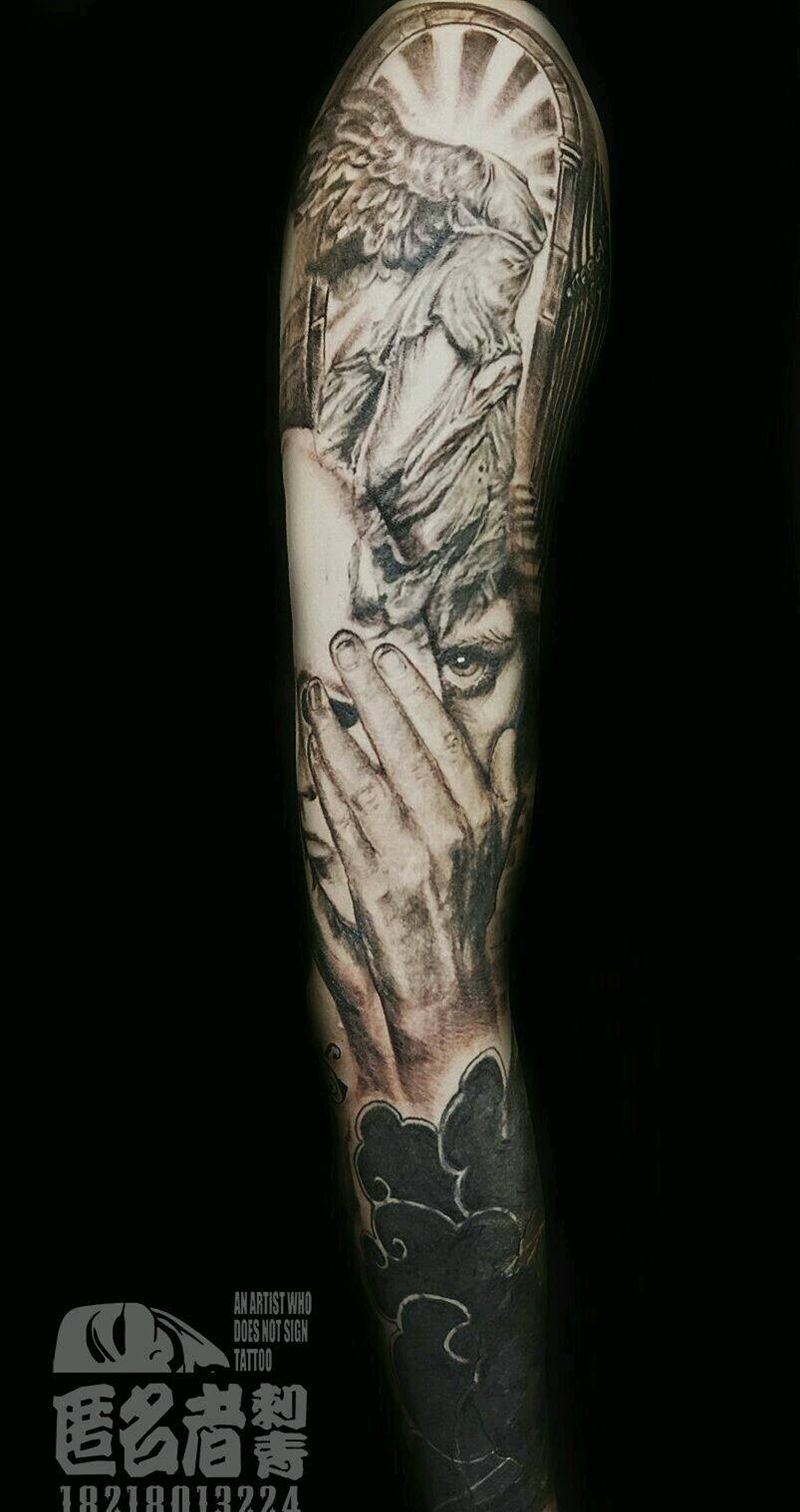 欧美写实包臂纹身图片_手臂写实人物宗教原创广州匿名者成品纹身图案