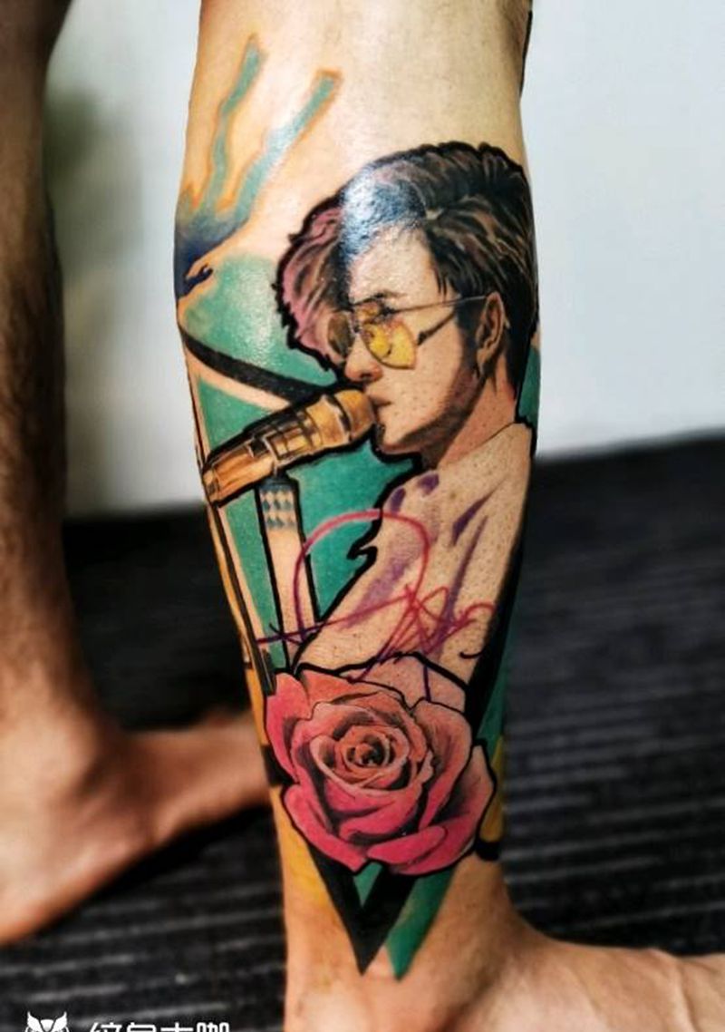 彩色写实肖像作品纹身图片_腿部欧美写实肖像彩色写实原创设计纹身图案