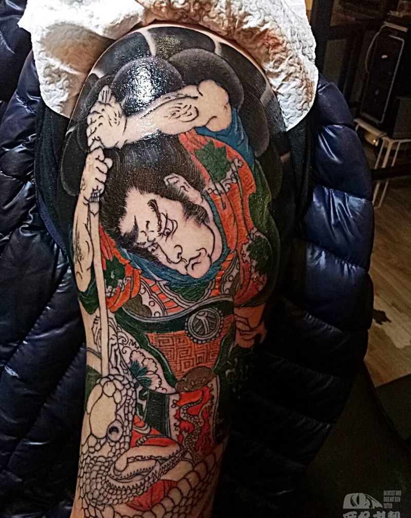日式包臂  进度一纹身图片_手臂传统国画动物人物鬼神原创广州成品纹身图案