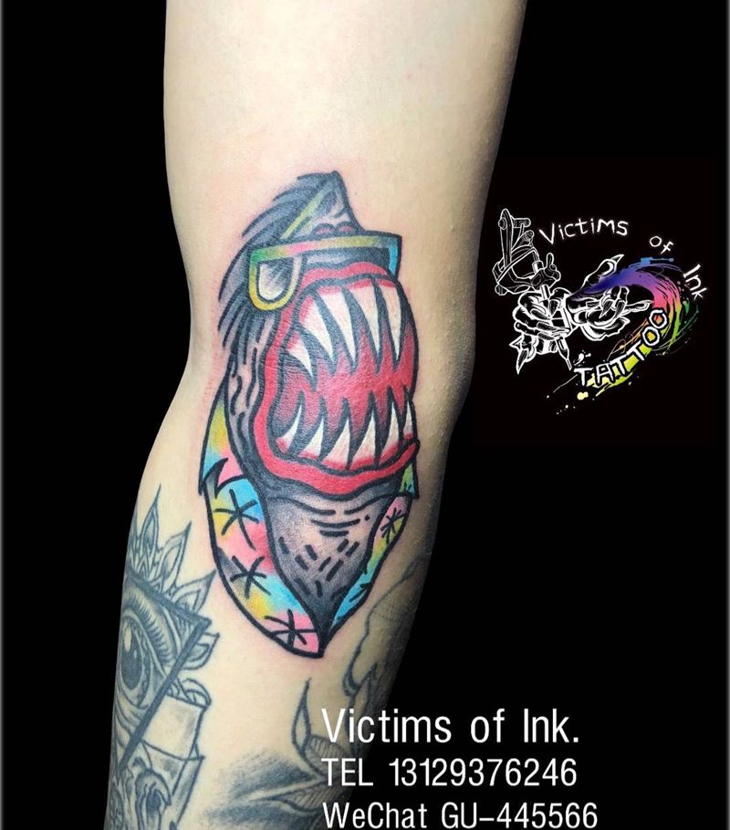 鲨鱼纹身图片_成品手臂欧美原创动物纹身图案