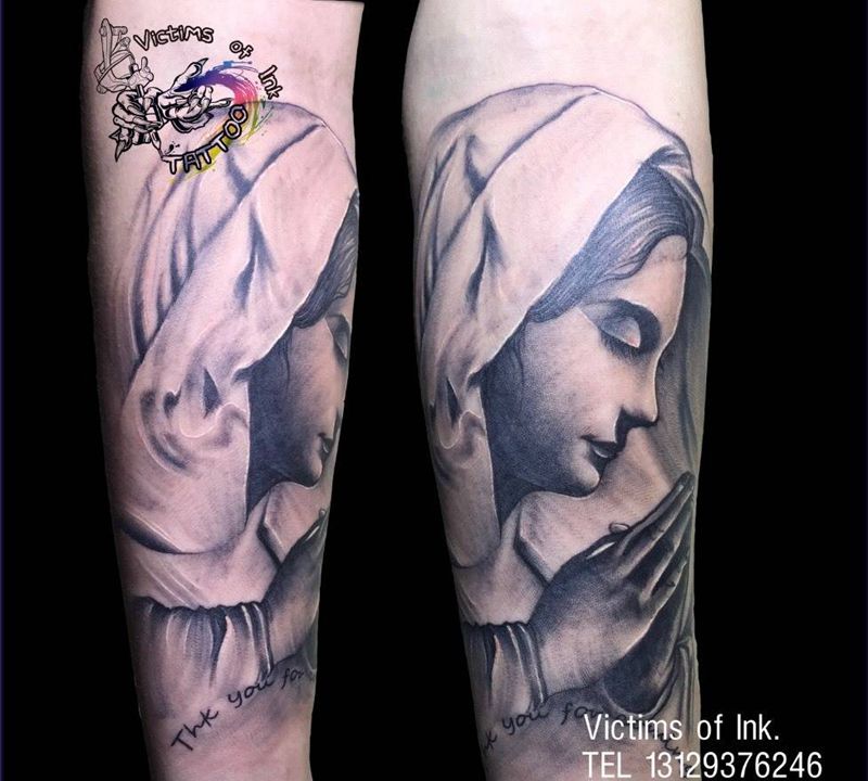 圣母纹身图片_成品手臂欧美肖像人物写实原创纹身图案