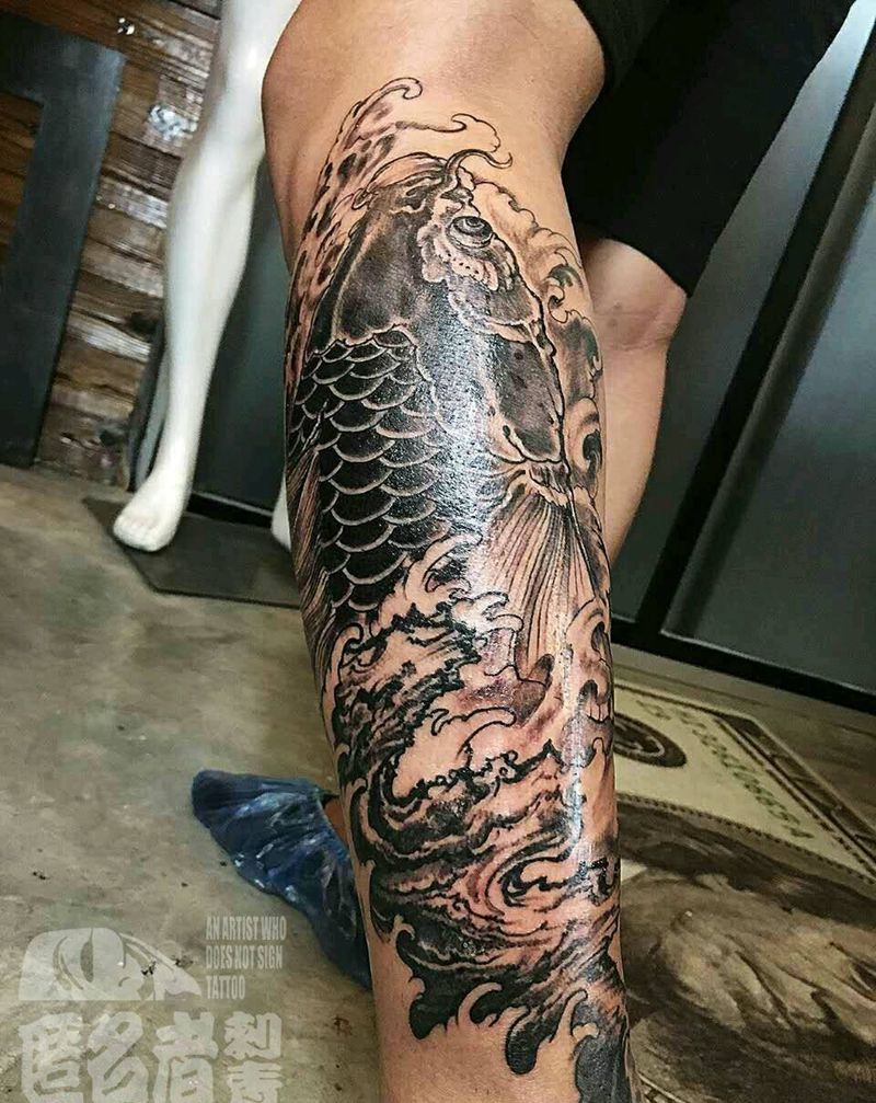 十八斤八两纹身图片_腿部传统动物原创广州成品纹身图案