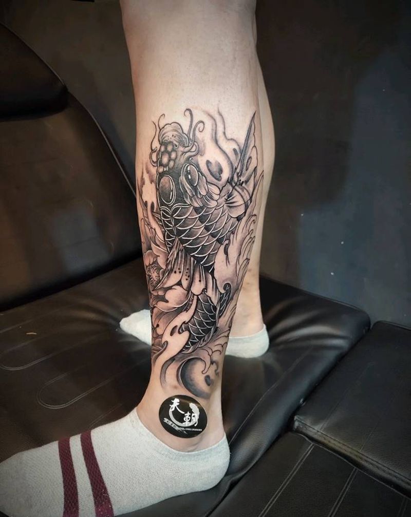 清蒸小腿皖鱼纹身图片_新传统纹身图案