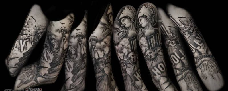 自由女神纹身图片_手臂欧美写实雕塑神像美国纹身图案