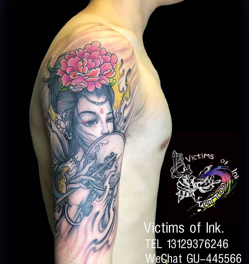 传统艺妓纹身图片_成品手臂传统人物纹身图案