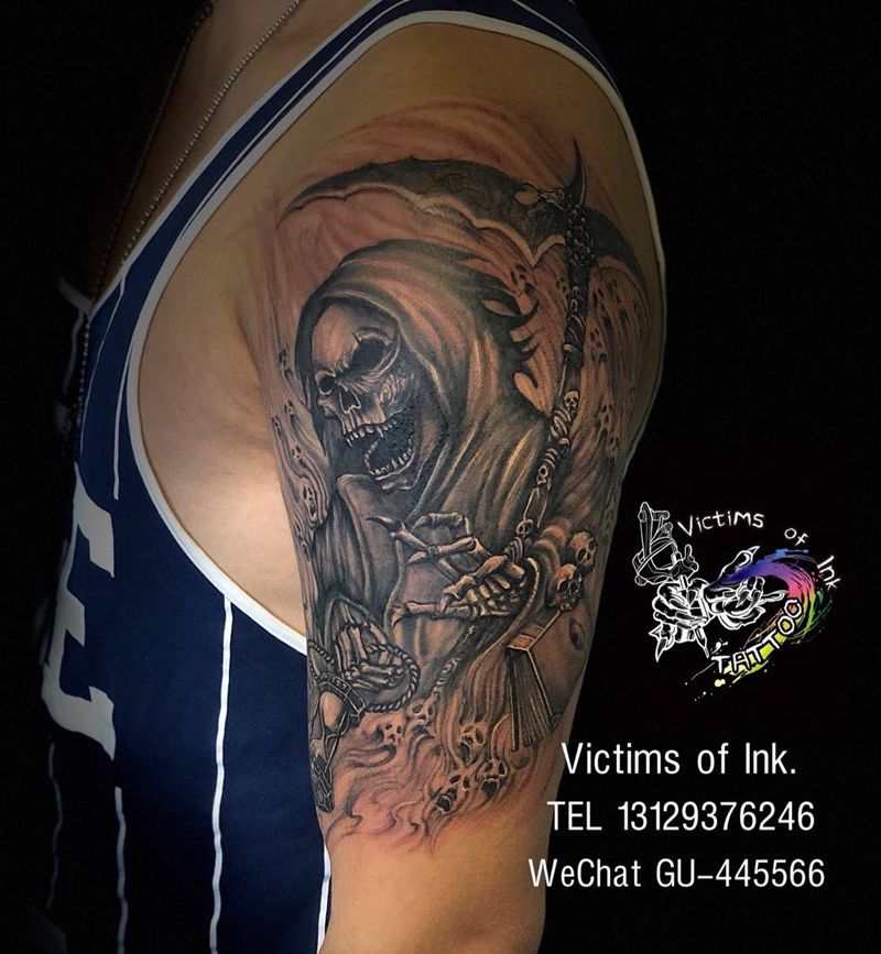 死神纹身图片_成品手臂写实人物原创纹身图案