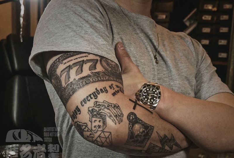 骷髅潮臂纹身图片_手臂欧美肖像写实人物静物鬼神原创成品纹身图案