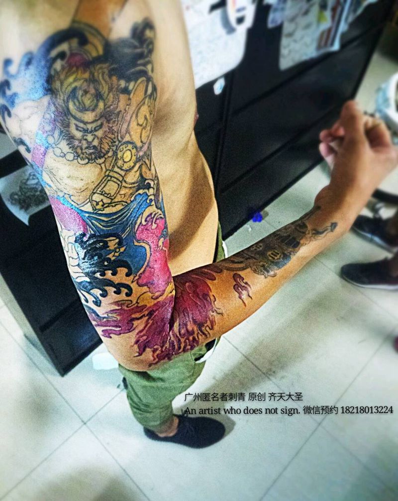 齐天大圣纹身图片_手臂传统习俗国画人物鬼神原创广州成品手稿纹身图案