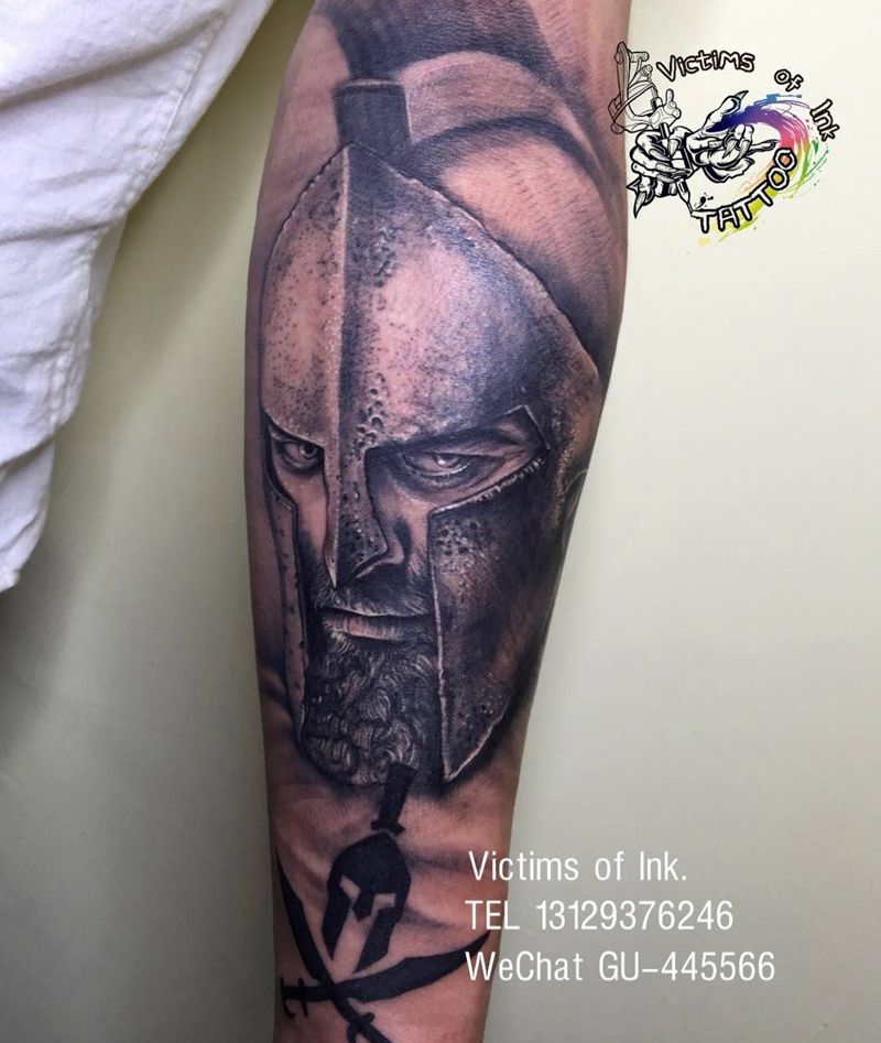 斯巴达纹身图片_原创人物手臂纹身图案