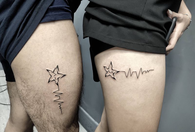 情侣小图纹身图片_腿部纹身图案