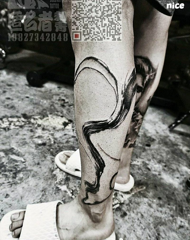 泼墨   随笔纹身图片_手臂腿部脚部传统习俗原创抽象泼墨成品纹身图案