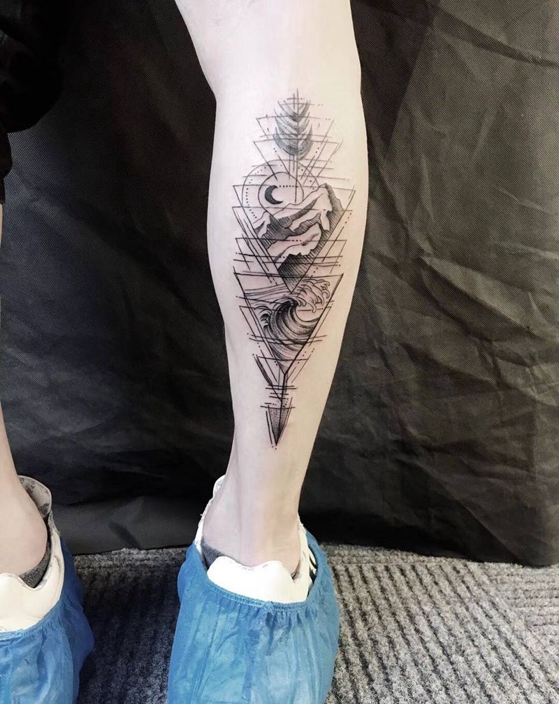 400元的简单特价图纹身图片_腿部几何纹身图案