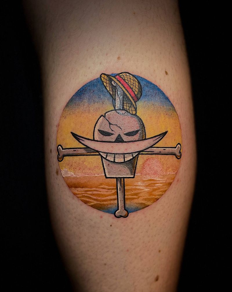 海贼王纹身图片_腿部海贼王纹身图案