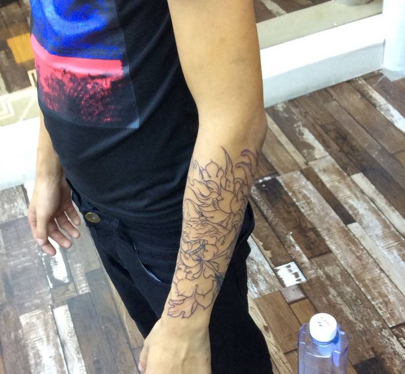 设计手稿，牡丹包般若纹身图片