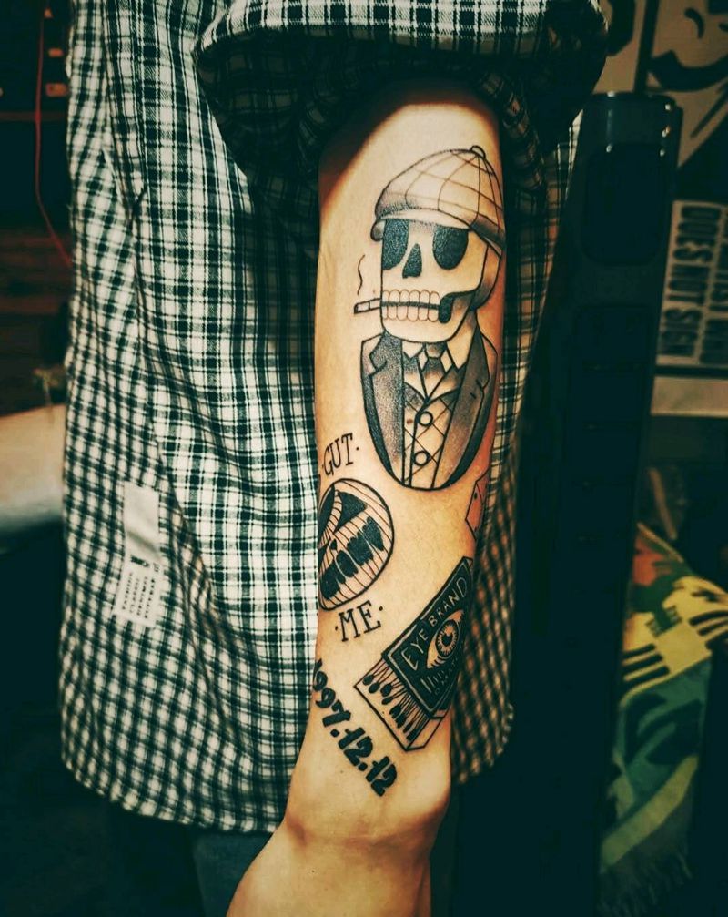 美式插画包小臂纹身图片_手臂Old School纹身图案