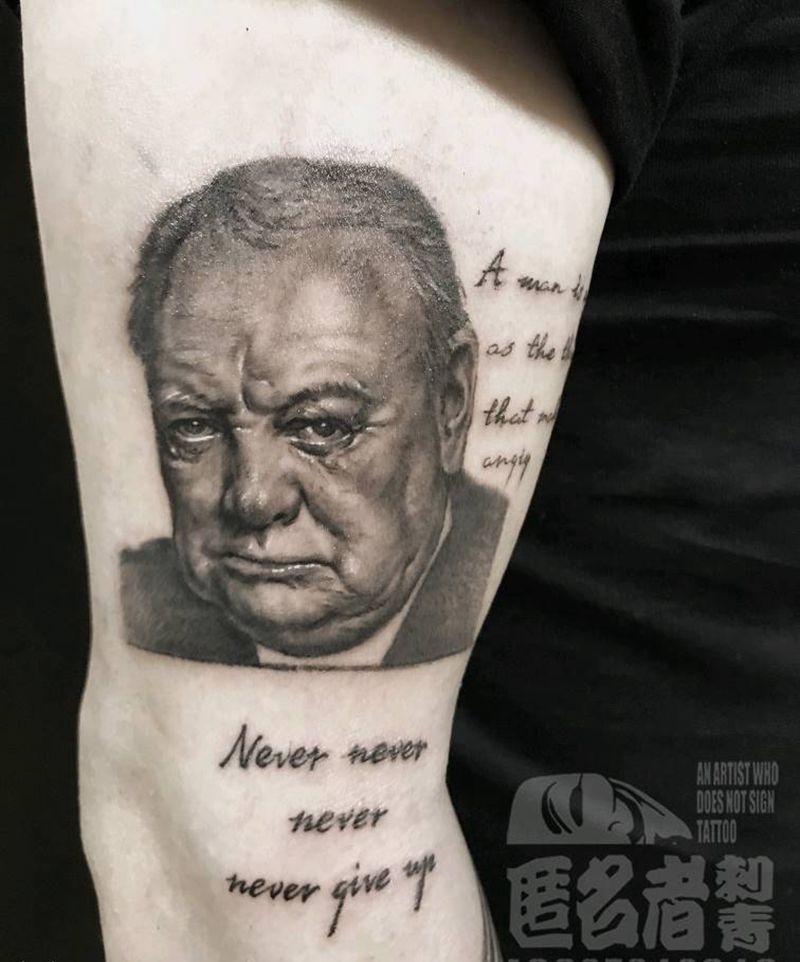 丘吉尔纹身图片_手臂欧美写实丘吉尔写实肖像纹身图案