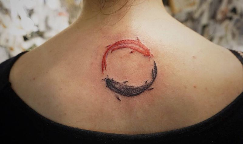 情侣水墨金鱼纹身图片